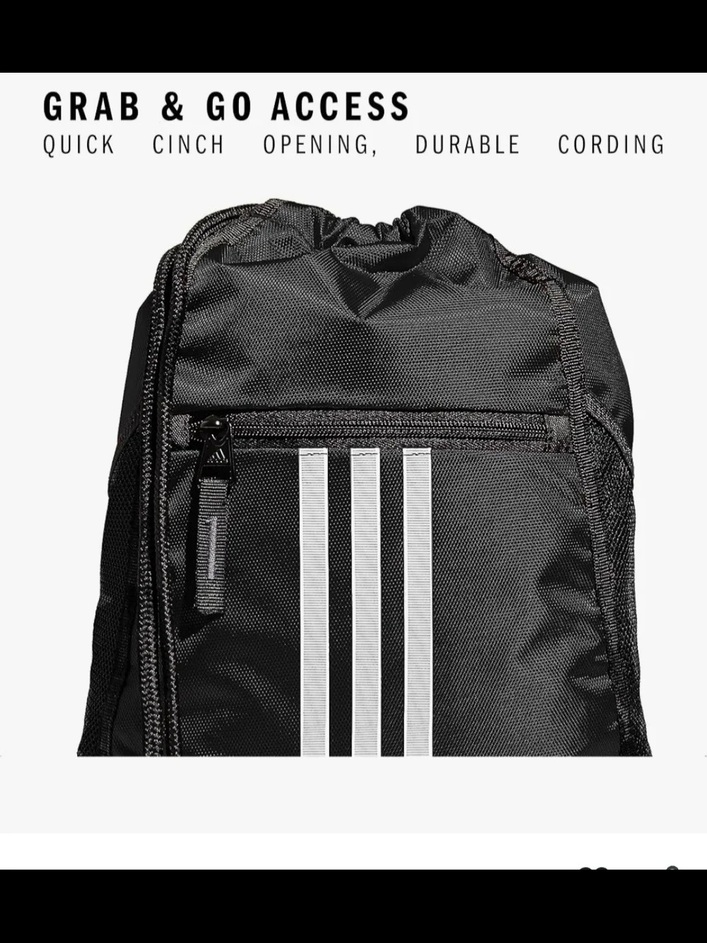 adidas Black Drawstring Duffel Bag with White Stripes